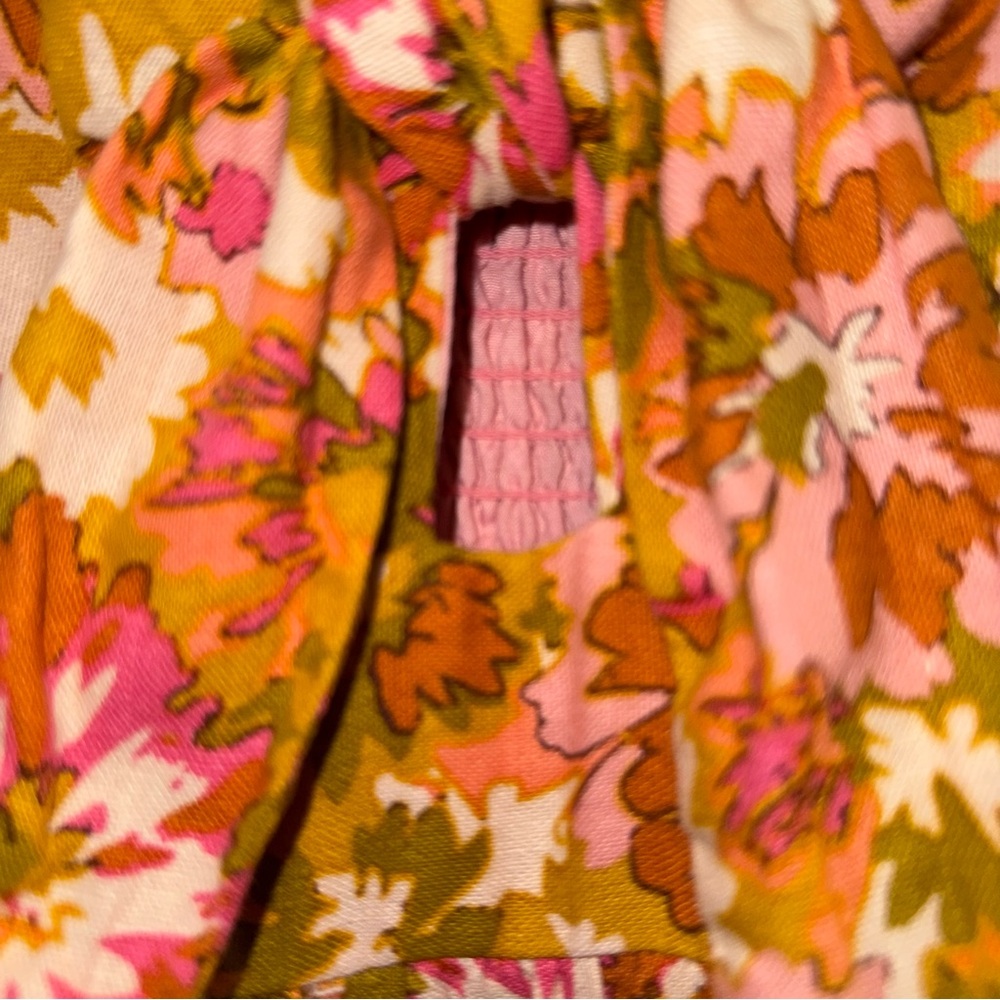 House of Harlow Bow Tie Front Linen Blend Tiered Maxi Dress in Mustard-Pink sz M - Picture 6 of 10